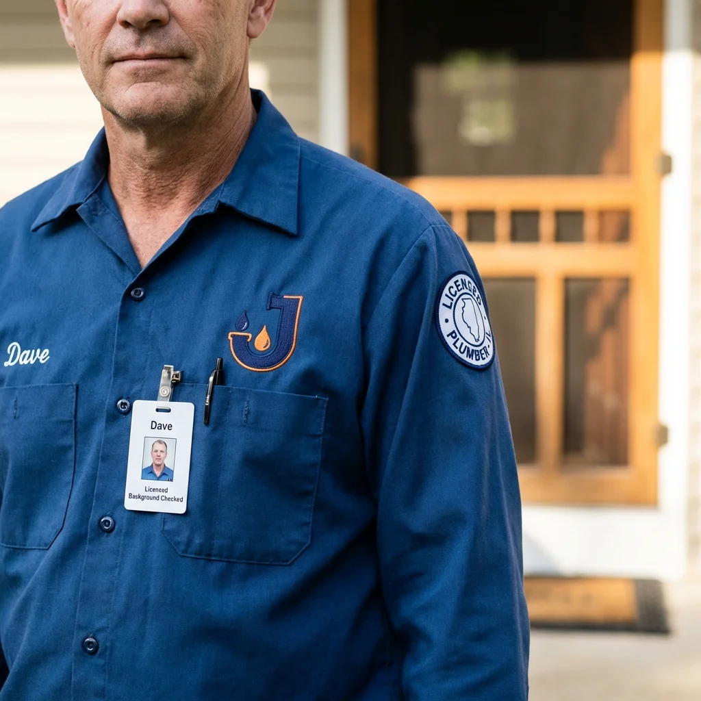 Licensed plumber showing ID badge in New York City, NY