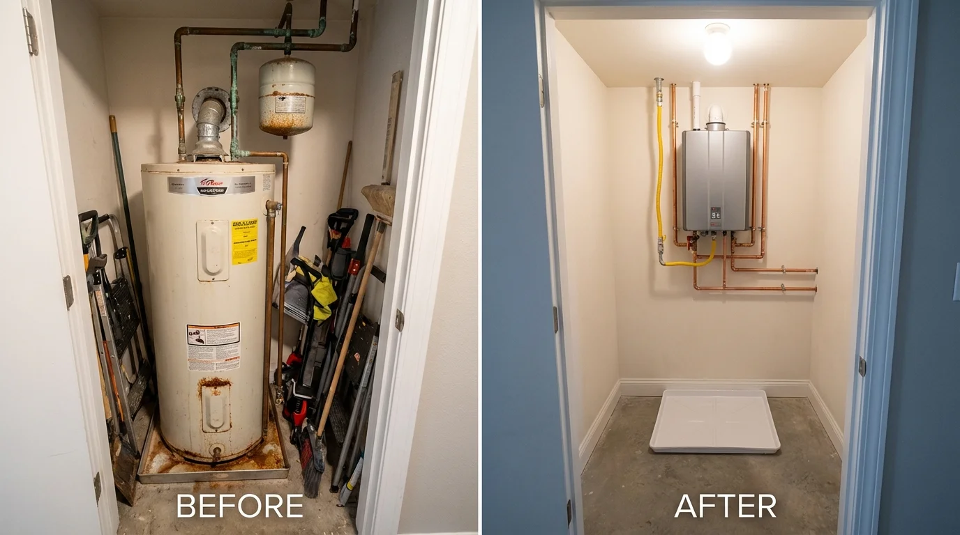 Tank water heater versus wall-mounted tankless unit comparison for New York City, NY homeowners