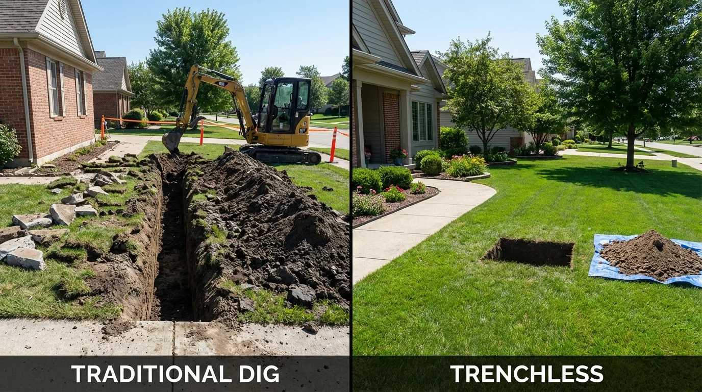 Trenchless sewer repair with minimal yard damage versus traditional excavation in New York City, NY